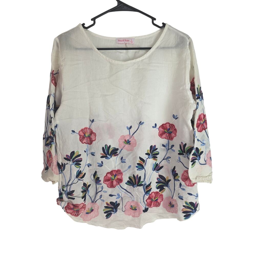 Ana & Rose Whimsical Blouse S Womens Floral Embroirdered Boho‎ Peasant Fairy
